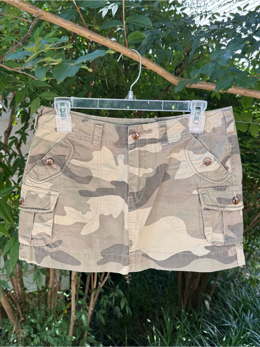 Vintage Camo Cargo Mini Skirt in Tan and Green